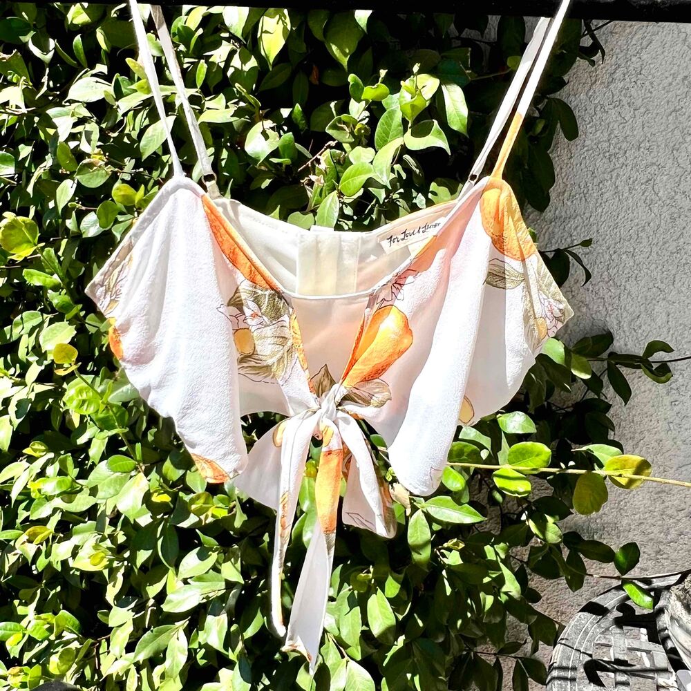 For Love & Lemons Lemonade Tie Front Crop Top White Yellow Size Small - Picture 3 of 6
